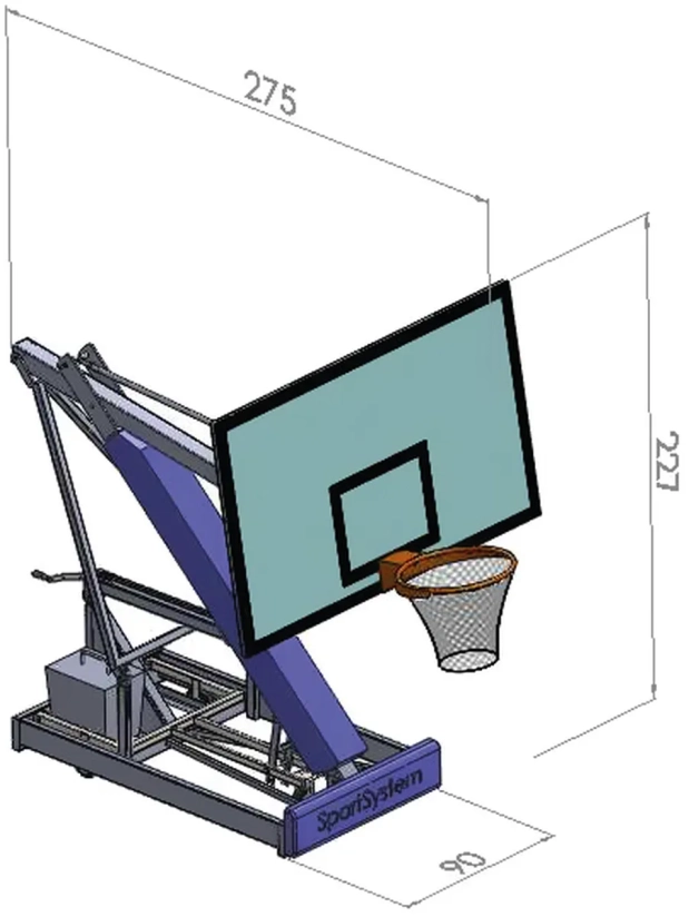 Mobiele basketbalinstallatie met overhang 125cm