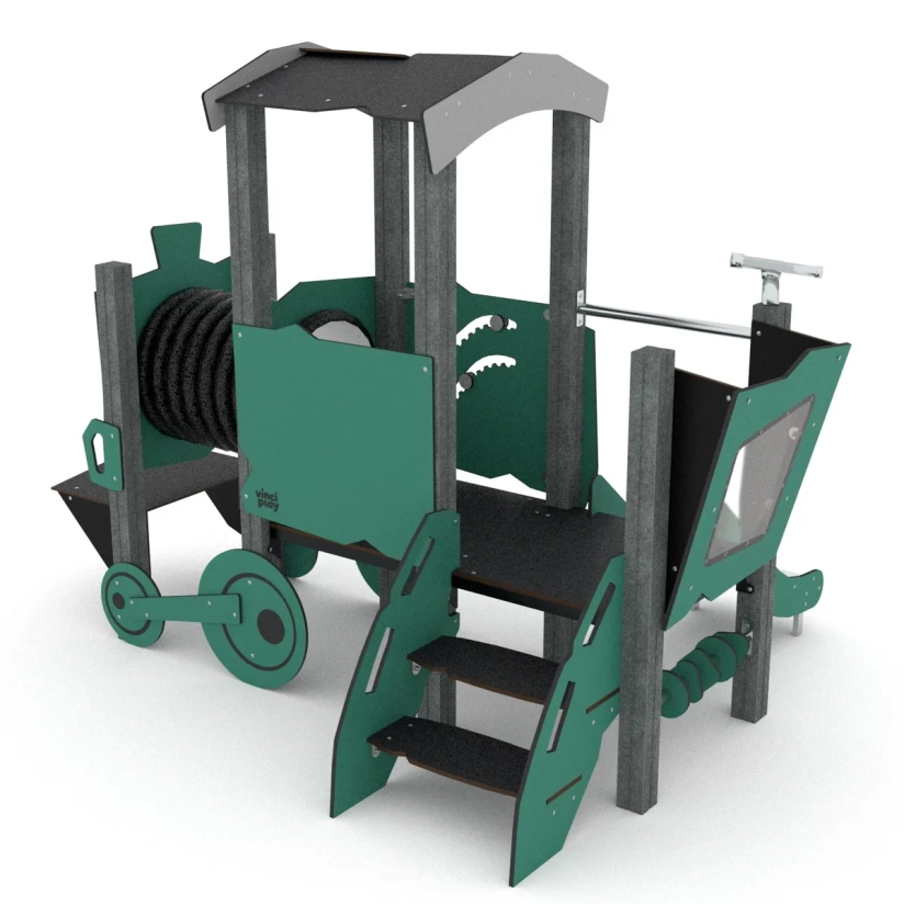 Speellocomotief in gerecycled materiaal
