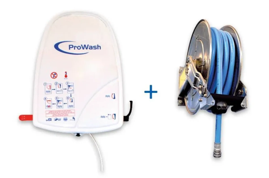 Hygiënecentrale 1 product + roestvrijstalen haspel + 20 m slang