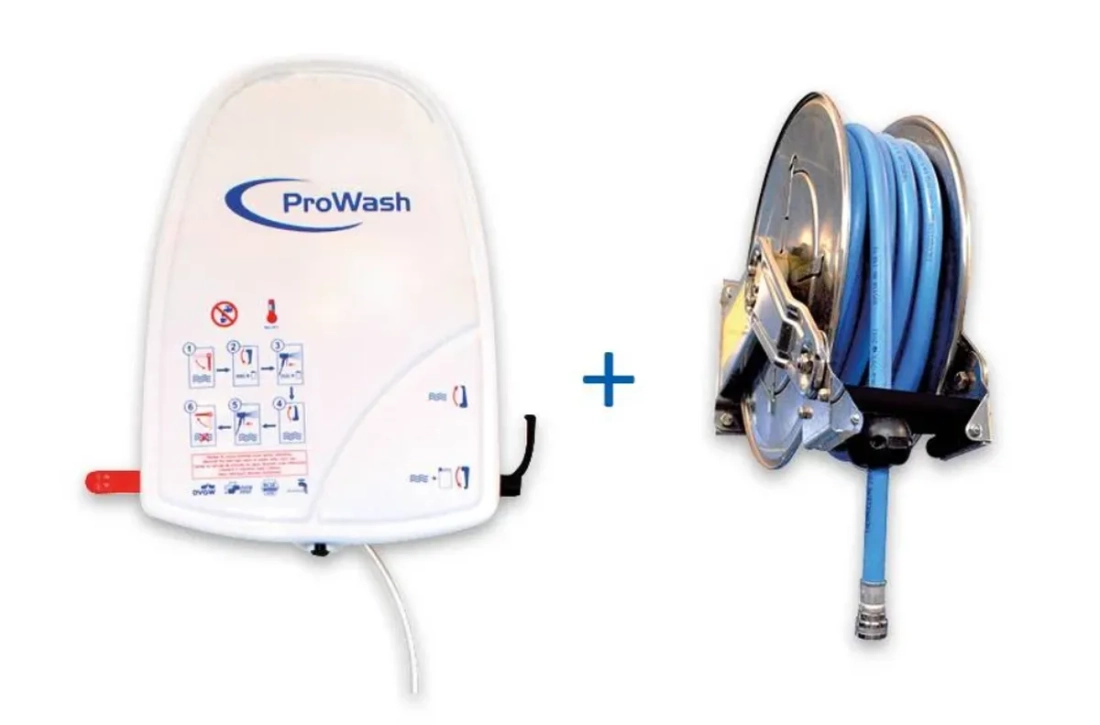 Centrale d'hygiène 2 produits + enrouleur Inox + tuyau 10 m