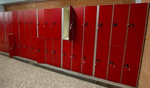 Casiers de piscine rouges pour les vestiaires de piscine