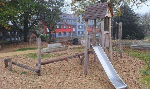 cabane avec toboggan en bois de robinier